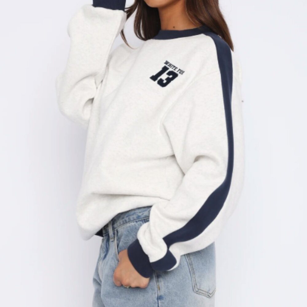 NWOT White Fox Play For It Oversized Crewneck Sweater Size L/XL